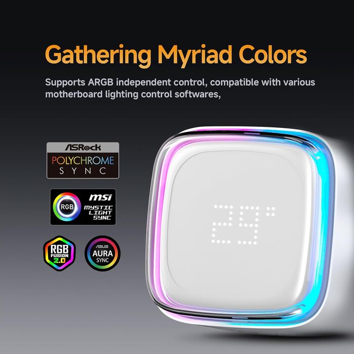 AIO рідинне охолодження ПК з цифровим дисплеєм, 360 мм, для AMD AM4/AM5 та Intel LGA 115X/1200/1700/1851 (Iota L24 WH)