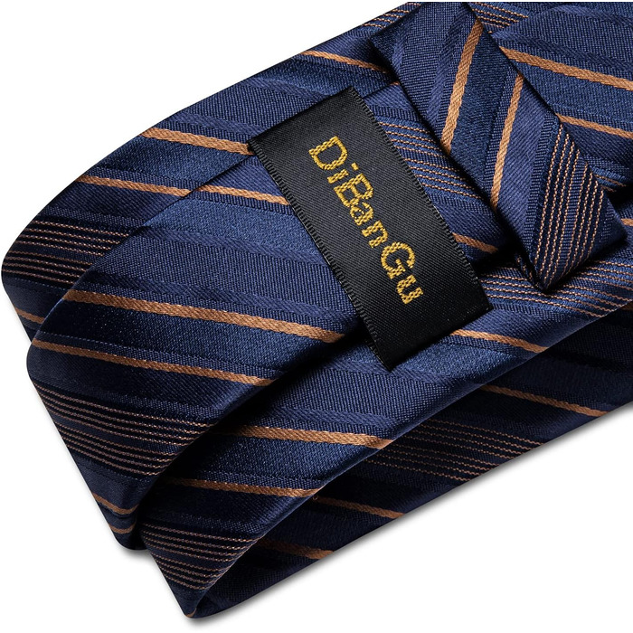Набір краваток чоловічий DiBanGu з шовковим смугастим та клітинчастим візерунком, з кишеньковим хустинкою, краватковою застібкою та манжетонами (синій та золотий)