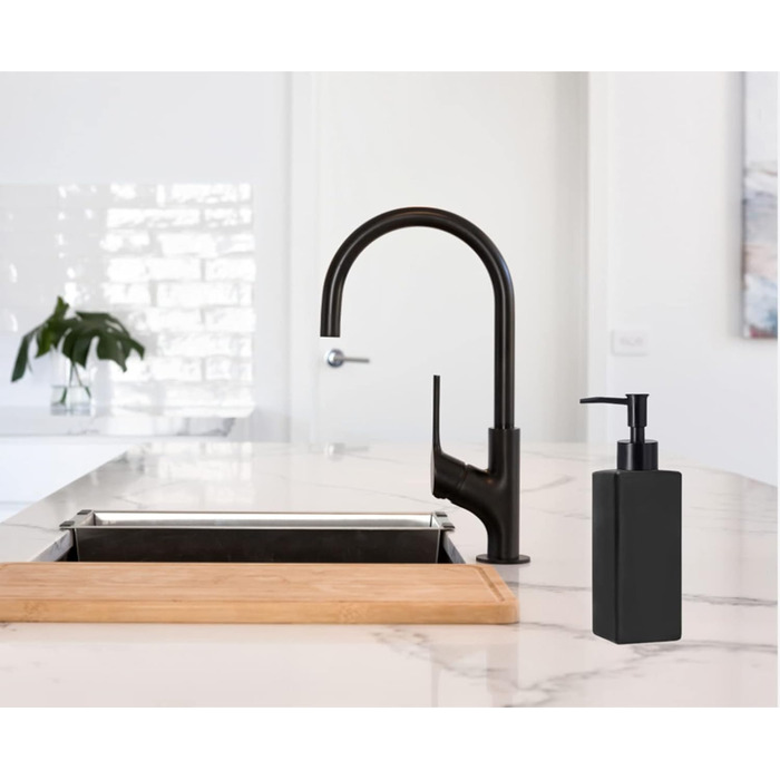 Чорний диспенсер для мила, скло Bibilan, матовий, для кухні, ванної, миття посуду, шампуню, квадратний