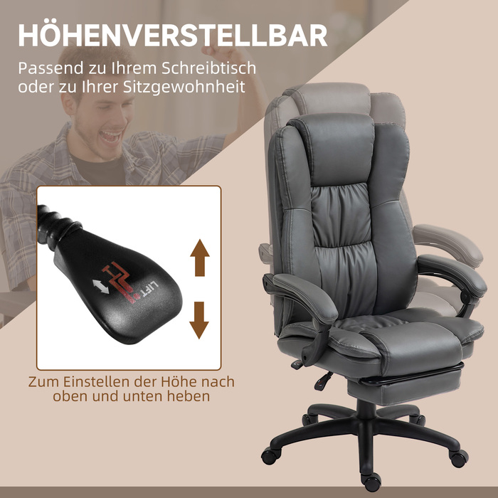 Vinsetto Office Chair Executive Swivel Chair with Footrest and Headrest, Ergonomic Chair, Vibration Desk Chair with Reclining Function, Massage Function, Faux Leather, Dark Grey, 68.5x68.5x113-121cm | Aosom