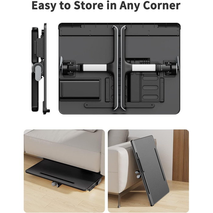 Столик для ноутбука SAIJI 60x45 см з регульованою висотою, з підставкою для книг, ящиком та кріпленням для планшета. Чорний.