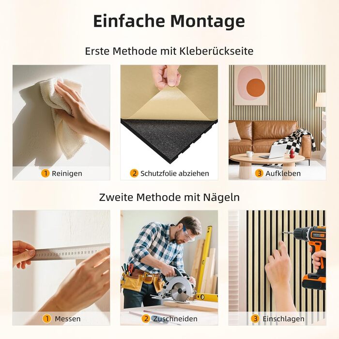 Акустичні 3D-панелі JAMELO з шпоном горіха, самоклеючі стінні панелі для декору стін та стелі, 10 шт. (30x15x1.2 см), колір волоський горіх