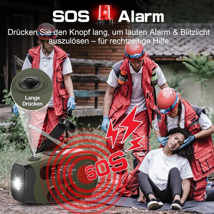 Радіо на механічній та сонячній енергії Notfall Kurbel Radio з Power Bank, USB, AM/FM, SOS-сигналом, ліхтариком - зелений