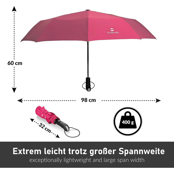 Стійкий до вітру парасолька STYNGARD Trondheim (Pink) - автоматичний, з тефлоновим покриттям, до 140 км/год