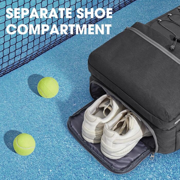 G4Free Tennis Backpack - Large Pickleball Bag for Men & Women - Holds 4 Rackets with Shoe Compartment - Black