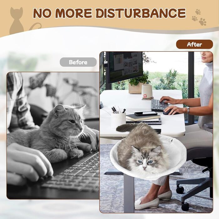 Ліжко-стіл для котів Homegroove, велике та економне, до 23 кг, м'яка гамак з штучного хутра для офісу та геймерів, знімне та пральне (біле)