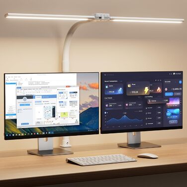 SIBRILLE Dual-Head LED Desk Lamp - Adjustable, Dimmable, Eye Protection for Office, PC, and Monitor Use