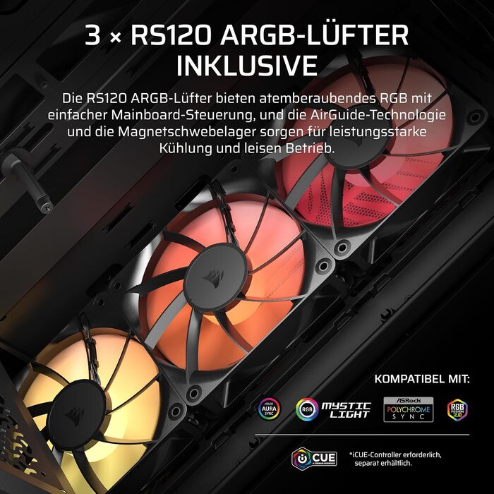 Корпус для ПК Corsair 3200D RS ARGB Mid-Tower ATX, чорний