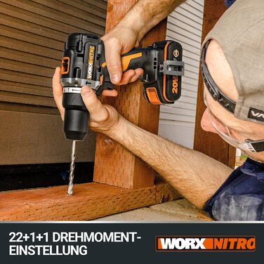 WORX NITRO WX352 Акумуляторний ударний дриль-шуруповерт Set 20V - безщітковий двигун, 60Nm, 2-швидкісна коробка передач, LED-підсвічування, комплект з 2 x 20V 2Ah акумуляторами та 2A зарядним пристроєм