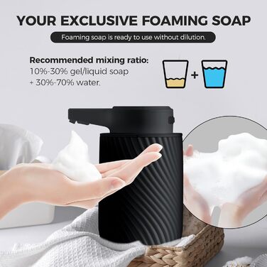Automatic Soap Dispenser 300ml Electric Automatic Foam Soap Dispenser with Sensor, No Touch Automatic Soap Dispenser with USB Charging for Bathroom, Kitchen, Toilet Black