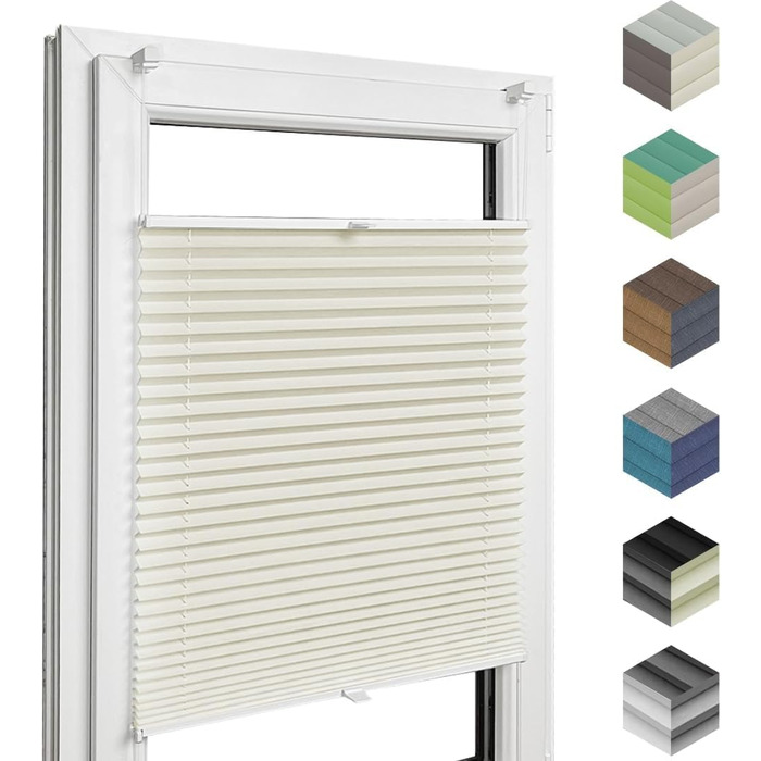 Home-Vision Premium Pleated Blinds, Custom-Made, for Interior Frames, Height, Fabric Color, and Profile Colors, Opaque Blind for Windows & Doors, Sunshade Roller in Various Widths (Clamp-on, Height 50-149 cm)