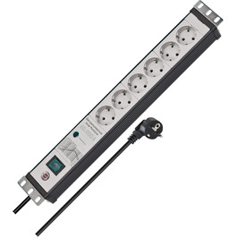 Бренненштуль Преміум-лайн: мережевий фільтр 6 розеток з захистом від перенапруги 60 000 A (19' формат, кабель 3м, з вимикачем, Made in Germany), чорний/сірий, захист від ураження електричним струмом 60 000 A