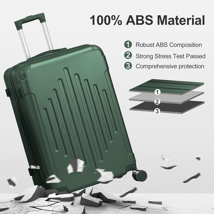 Набір валіз LALAHO Zwillingsrollen: M, L, XL (Рожеве золото, 55см, 65см, 65см). Чемодани-ролики з жорстким корпусом