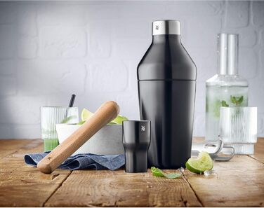 Набір бармена WMF Baric Cocktail Set 4-piece: шейкер, мірний стакан, щипці для льоду, мадлер, дерев'яний, у подарунковій коробці