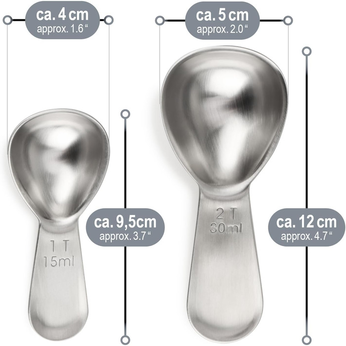 Набір дозувальних ложок для кави COM-FOUR® з нержавіючої сталі (30ml + 15ml)