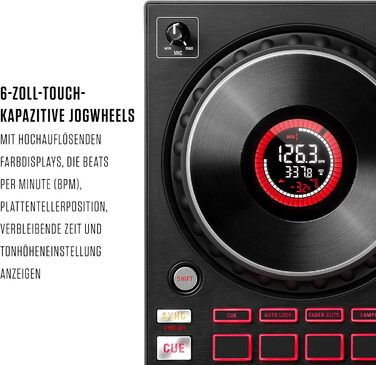 Numark DJ Pro Paket Platinum FX: DJ контролер з 4-дековим управлінням, аудіоінтерфейсом, дисплеями Jogwheel та ефект-педами, HF175 навушники (40 мм драйвер)