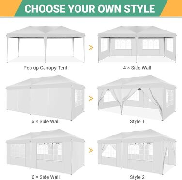 COBIZI Pop-up Pavilion 3x3, Folding Pavilion 3x3 Waterproof, Stable, Winterproof |8X Pegs|4X Wind Rope|UV Protection 50+|High Density Tarpaulin| Pavilion Foldable 3x3m Party Tent Foldable Pavilion 3x3 Garden Pavilion (White, 3x6m with 6 Side Walls)