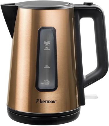 Bestron 1.7L Electric Kettle with 360° Base, Auto Shut-Off & Boil-Dry Protection - Black/Wood (Copper) Finish