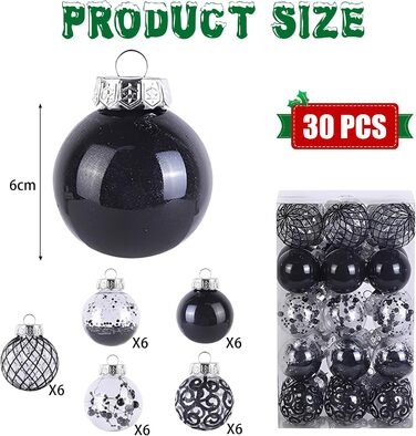 30 шт. Новорічні кулі - прикраси для ялинки, блакитні (прозорі, чорні), 6 см, ручної роботи, з петелькою