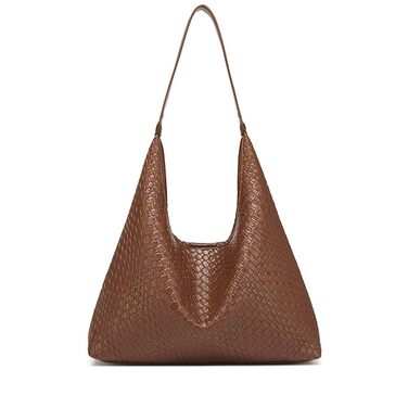 Жіноча сумка-хобо з екошкіри, велика місткість, плечова сумка з ручкою (коричнева)