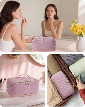 Косметичка для подорожей Wandering Nature для жінок: велика, водонепроникна, з відділенням для пензликів, рожева (патент)