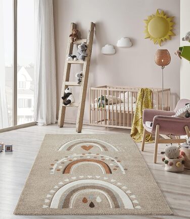 Monde Kids Modern Soft Children's Carpet, Soft Pile, Easy to Clean, Colorfast, Vibrant Colors, Rainbow Pattern, Pink, 120 x 170 cm