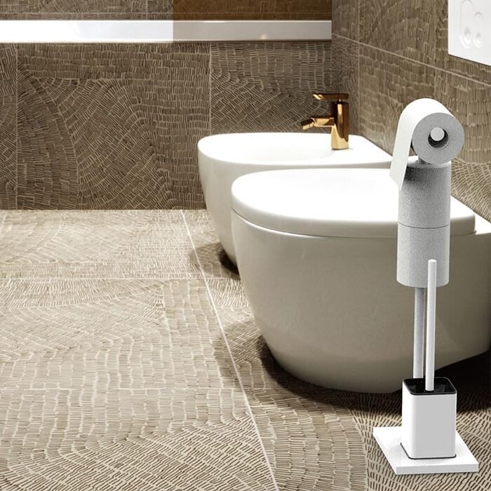 Тримач туалетного паперу з щіткою для унітазу YUET, гальванічне покриття, нержавіюча сталь, стоячий, білий