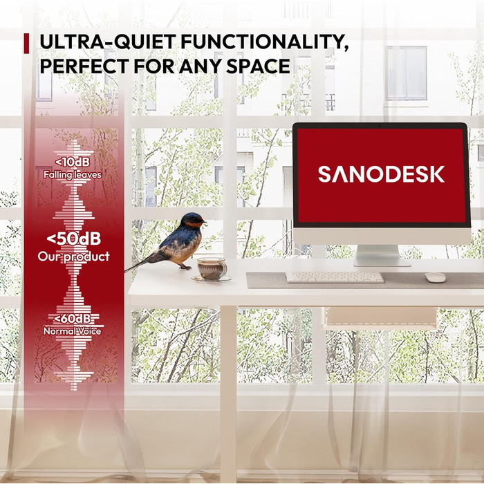 Електричний регульований стіл Sanodesk, 100x60 см, білий, з пам'яттю налаштувань