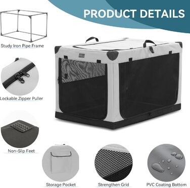 Транспортна переноска для собак Petsfit, XL, сіра - складана, для подорожей та авто, підходить для малих собак та котів