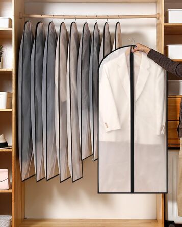 16 чорних мішків для одягу з блискавкою, 60 x 120/100/80 см. Захисні мішки для одягу, костюмів, пальто, суконь, сорочок. Організація та зберігання одягу.