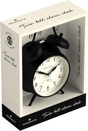 NEWGATE® Classic Double Bell Alarm Clock – The Covent Garden Metal Clock with modern dial, hammer and bell alarm… (Black)