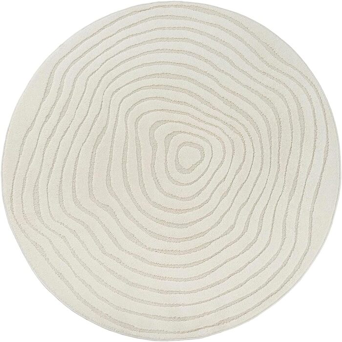 Килим Everest - сучасний килим з коротким ворсом для вітальні та спальні з ефектом висоти-низькості, 3D ефект, висока щільність ворсу та приємно м'який, абстрактний дизайн, кремовий колір (діаметр 160 см, кремовий-14)