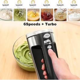 Електричний ручний міксер VINATO 300W з 6 режимами, 2 насадки (венчик та гак) | Для тіста, яєць, збивання вершків, випічки | Потужний, захист від перегріву, срібний