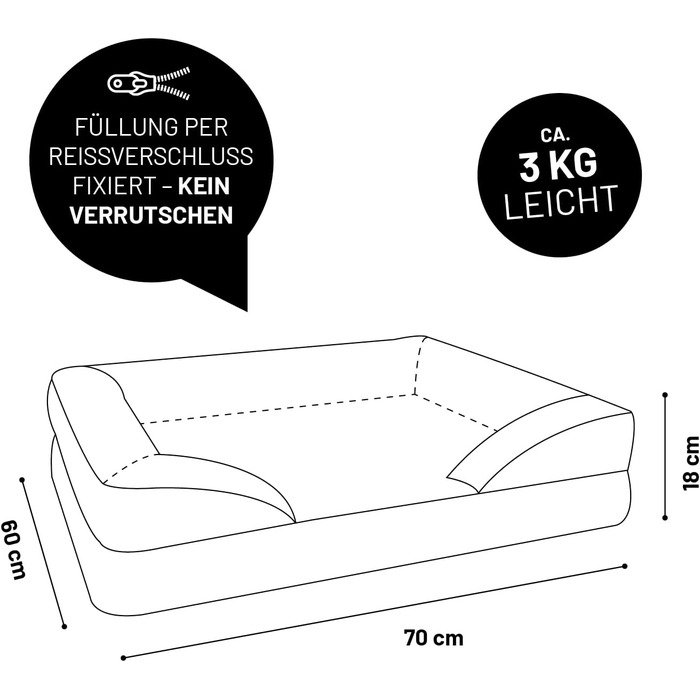 Ортопедичне ліжко для собак Lumaland з корду | зручне собаче ліжко-софа 70x60 см - для маленьких собак | неслизьке дно | знімний, пральний чохол | ліжко-кошик з Memory Foam