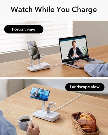 Зарядний пристрій ESR 65W GaN 5-в-1 з підтримкою MagSafe, білий. Сумісний з iPhone 17/16/15/14/13/12, Apple Watch, AirPods та USB A/C пристроями