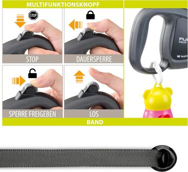 Лійка для собак Ferplast Flippy TECH, чорна, для собак середніх порід до 25 кг, витягувана стрічка 3 м