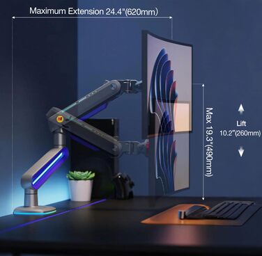 Кріплення для монітора 32-60 дюймів Ultrawide, для моніторів 34/49/57 дюймів, вантажопідйомність до 20 кг, кріплення C-Clamp та Grommet, VESA 75/100 мм (фіолетовий)