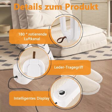 Електричний сушильник для взуття Vauki з УФ-стерилізацією, 360° циркуляцією повітря, таймером 90 хв, складний та компактний для дому та подорожей