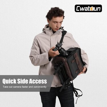 Водонепроникний рюкзак для камери Cwatcun з брезенту, професійний фоторюкзак, вінтажний стиль, сумісний з Sony, Canon, Nikon (S, чорний)