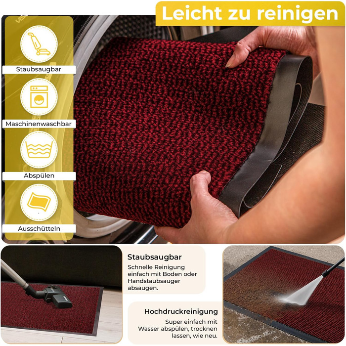 Приматрас BLADO для дому та вулиці, протиковзний та зносостійкий килимок для входу, червоний, 45 x 75 см