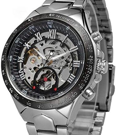 Скелет годинник: автоматичний механічний годинник для чоловіків з нержавіючої сталі, сріблястого кольору