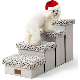 Pet Stairs for Small Dogs with Storage, Dog Stairs Folding for Bed Couch, Dog Stairs Dog Ramp with Non-Slip Bottom, Leak-Proof, Up to 80kg, 33x84x45cm, 4 Steps, Leopard