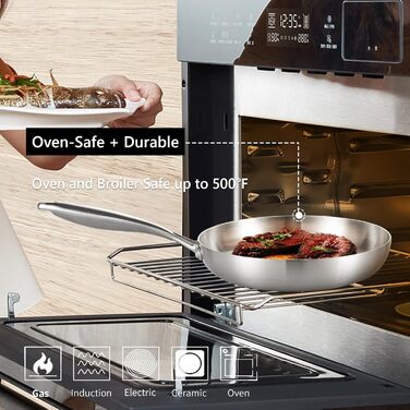 Набір сковорідок з нержавіючої сталі LOLYKITCH 3 шт. (20.3 - 25.4 - 30.5 см), Induktion, посуд для плити, сумісний з плитою, безпечний для миття в посудомийній машині та духовці. Без кришки