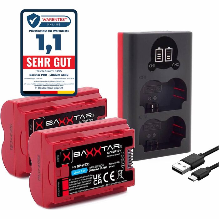 Акумулятор Baxxtar NP-W235 2600 mAh (2 шт.) з NTC сенсором + Зарядний пристрій Mini 18882 USB Dual LCD для Fuji GFX та X-серії