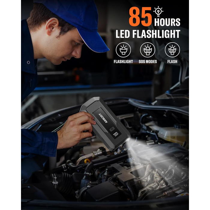 Powerbank для авто 12V Starthilfe 3000A: пусковий пристрій з LED, для бензину/дизеля (10/8L), сірий