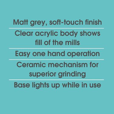 Набір електричних мельниць для солі та перцю Salter – зручне управління однією рукою, керамічний млин, регульований ступінь помелу, м'яке покриття, підсвічений цоколь (Cosmos Grey)