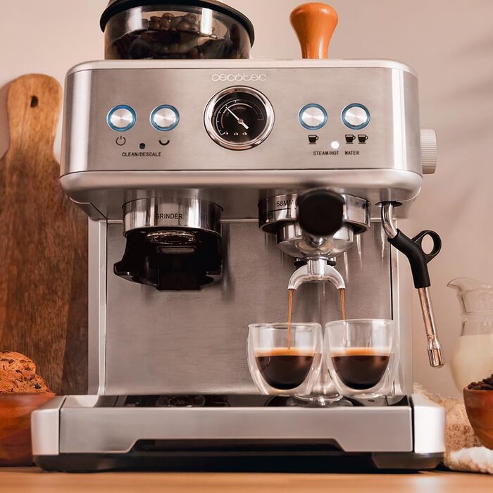 Кавоварка Cecotec Barista Maestro 2250 Вт, 20 бар, з манометром, 2 термоблоки, резервуар для зерен, 20-ступеневе млинок, паровий кран