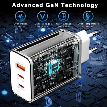 Зарядний пристрій USB-C 50W, 5 портів: 2 USB-C та 3 USB-A, Power Delivery 3.0, швидка зарядка для iPhone, Samsung, телефонів, планшетів - Бежевий