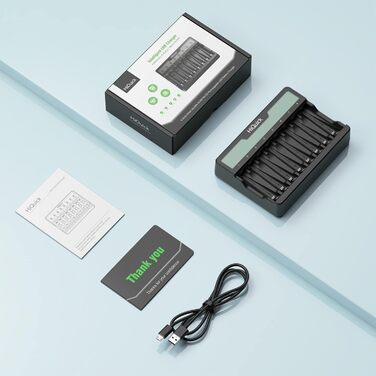 Зарядний пристрій HiQuick для акумуляторів AA, AAA, NI-MH, NI-CD з LCD дисплеєм, 8 місць, універсальний