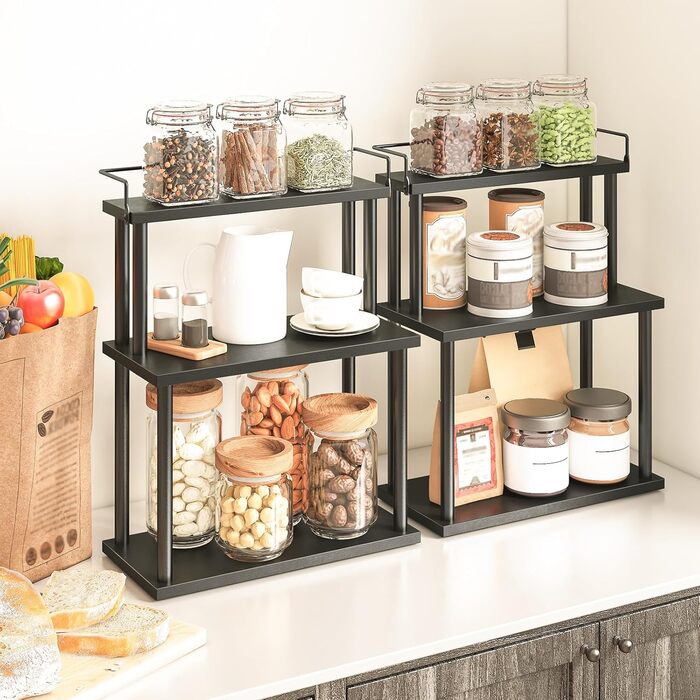 HOOBRO Spice Rack, Kitchen Shelf, 3-Tier Storage Shelf, Desk Organizer, for Kitchen Countertop, Desk, Study, Office, Vintage Brown EBF02TL01 (Black)